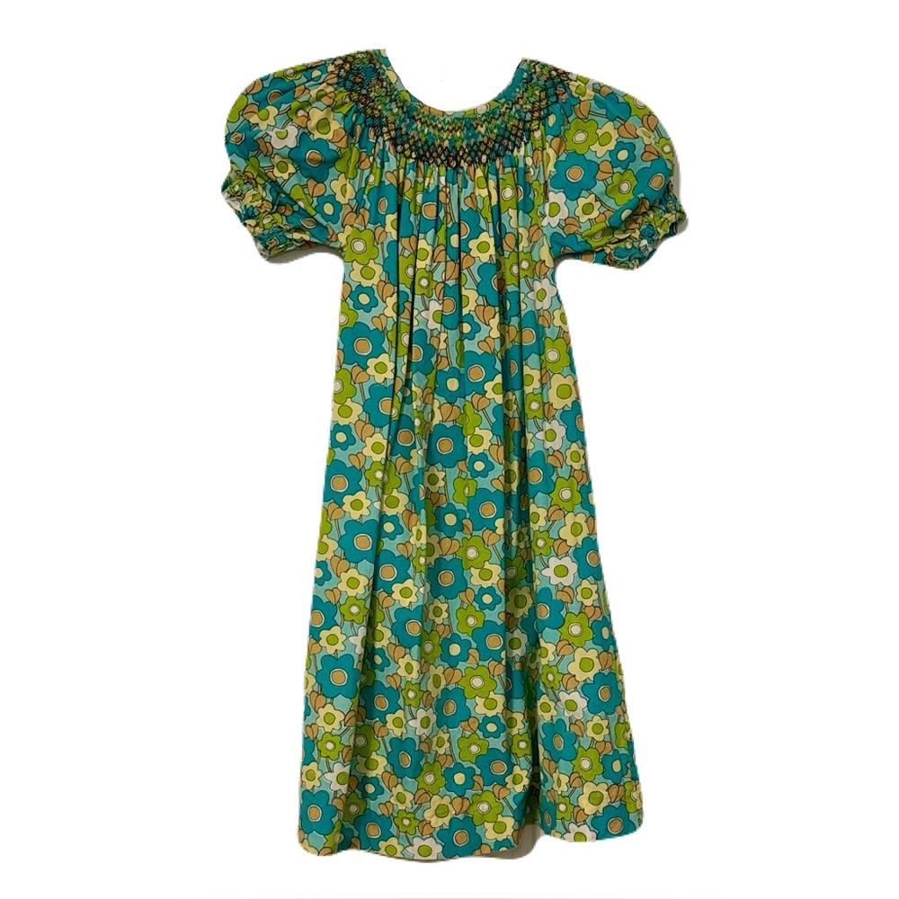 Smockadot Kids Smocked Dress Blue and Green Floral Kids 6